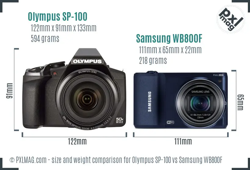 Olympus SP-100 vs Samsung WB800F size comparison