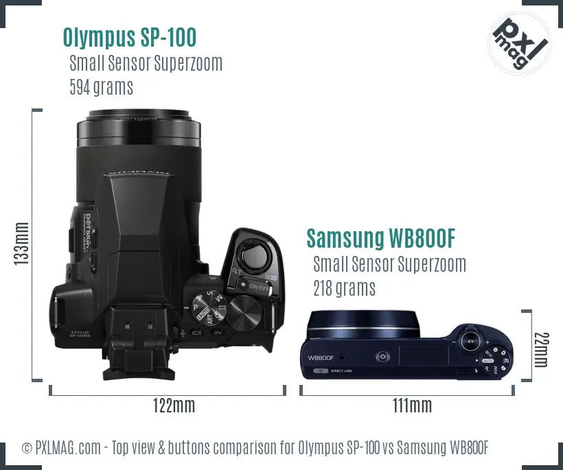 Olympus SP-100 vs Samsung WB800F top view buttons comparison