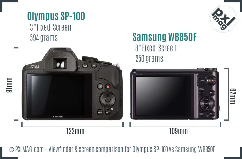 Olympus SP-100 vs Samsung WB850F Screen and Viewfinder comparison