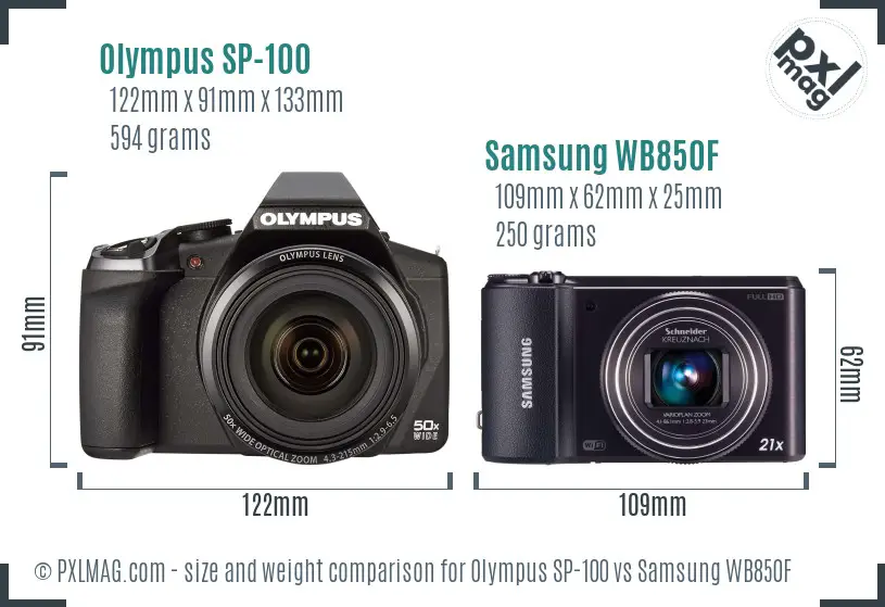 Olympus SP-100 vs Samsung WB850F size comparison