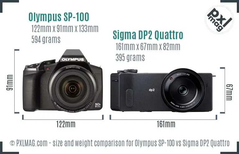 Olympus SP-100 vs Sigma DP2 Quattro size comparison
