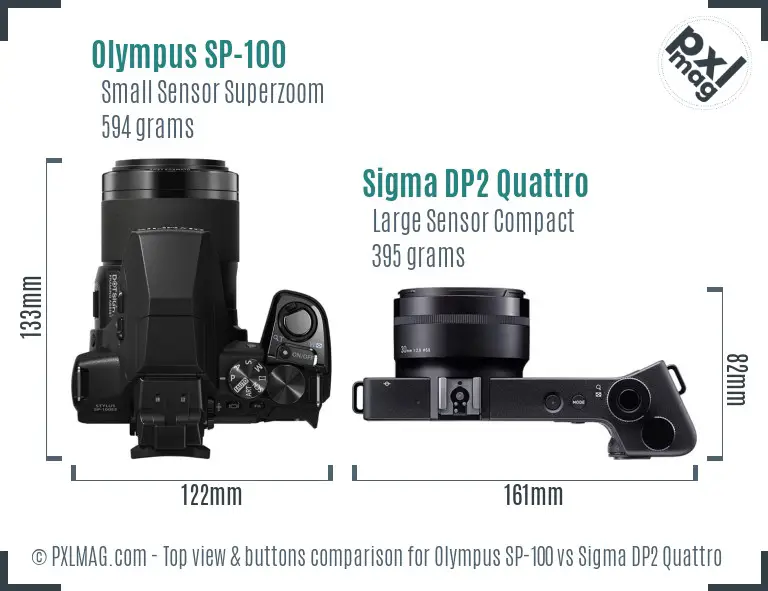 Olympus SP-100 vs Sigma DP2 Quattro top view buttons comparison