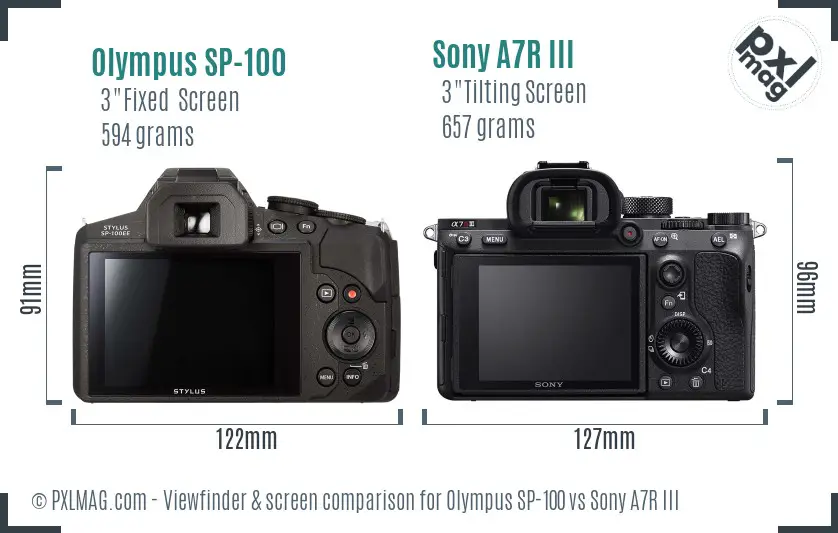 Olympus SP-100 vs Sony A7R III Screen and Viewfinder comparison