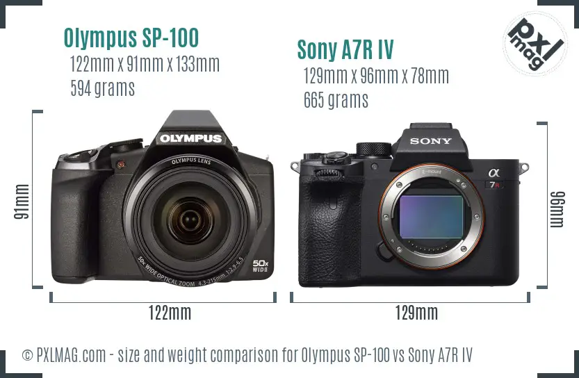 Olympus SP-100 vs Sony A7R IV size comparison Olympus SP-100 vs Sony A7R IV size comparison