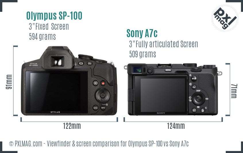 Olympus SP-100 vs Sony A7c Screen and Viewfinder comparison