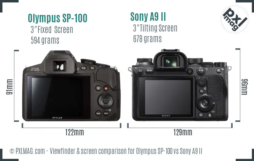 Olympus SP-100 vs Sony A9 II Screen and Viewfinder comparison