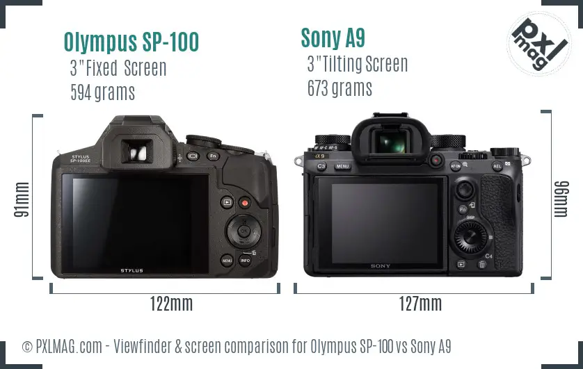 Olympus SP-100 vs Sony A9 Screen and Viewfinder comparison