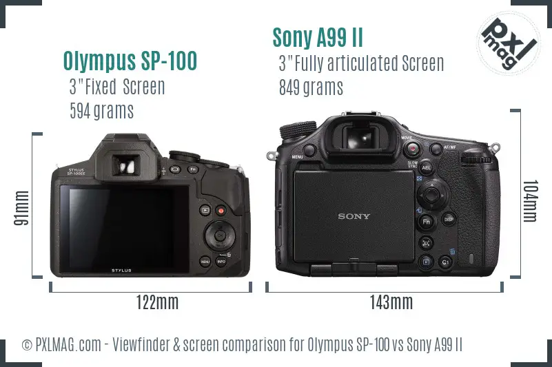 Olympus SP-100 vs Sony A99 II Screen and Viewfinder comparison