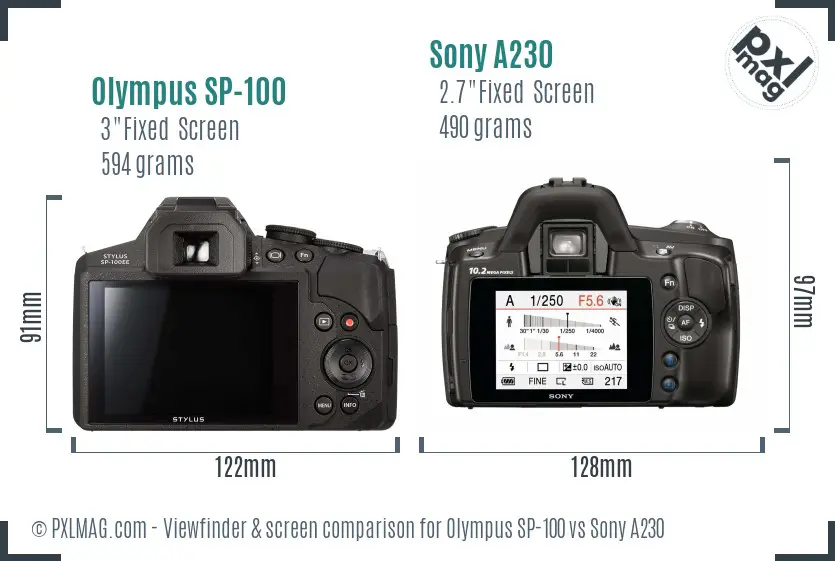 Olympus SP-100 vs Sony A230 Screen and Viewfinder comparison