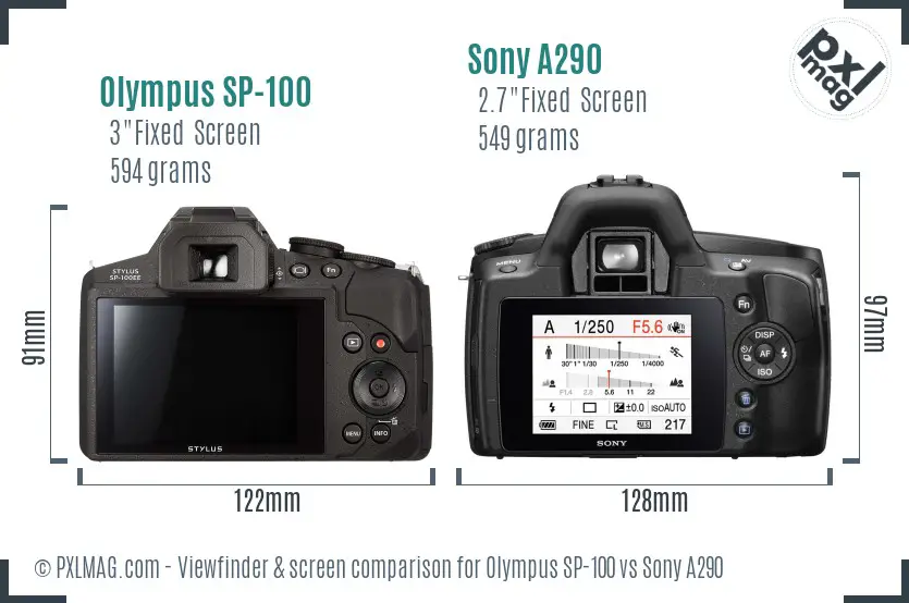 Olympus SP-100 vs Sony A290 Screen and Viewfinder comparison
