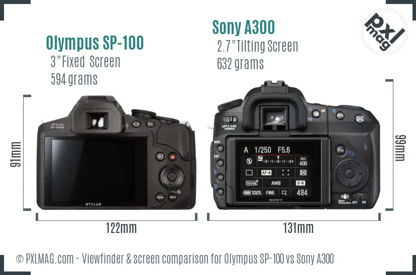 Olympus SP-100 vs Sony A300 Screen and Viewfinder comparison