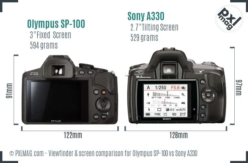 Olympus SP-100 vs Sony A330 Screen and Viewfinder comparison