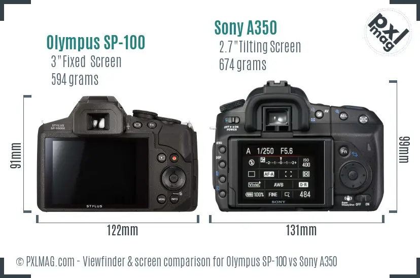 Olympus SP-100 vs Sony A350 Screen and Viewfinder comparison