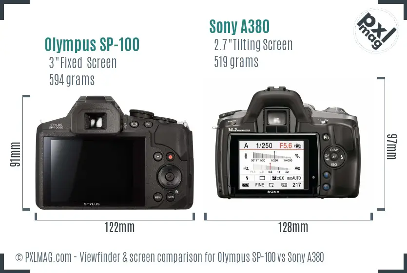 Olympus SP-100 vs Sony A380 Screen and Viewfinder comparison