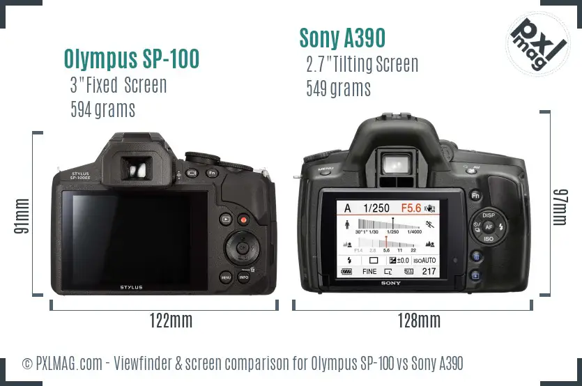 Olympus SP-100 vs Sony A390 Screen and Viewfinder comparison