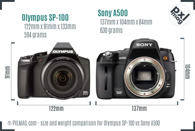 Olympus SP-100 vs Sony A500 size comparison Olympus SP-100 vs Sony A500 size comparison