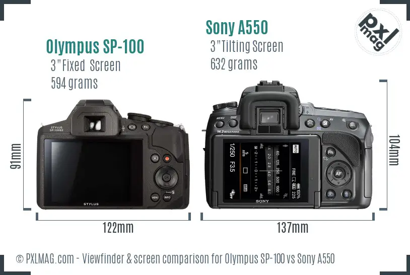 Olympus SP-100 vs Sony A550 Screen and Viewfinder comparison