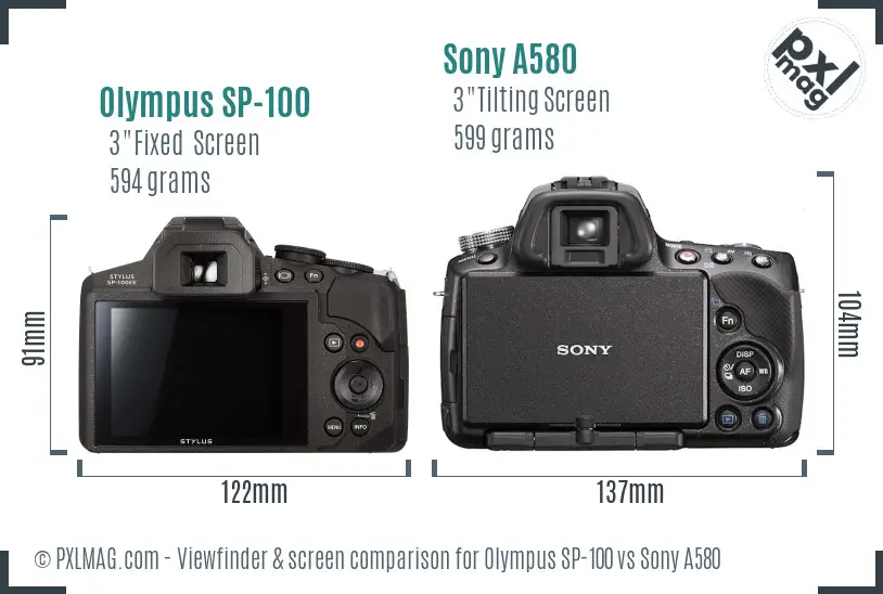 Olympus SP-100 vs Sony A580 Screen and Viewfinder comparison Olympus SP-100 vs Sony A580 Screen and Viewfinder comparison