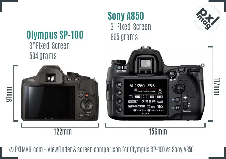 Olympus SP-100 vs Sony A850 Screen and Viewfinder comparison