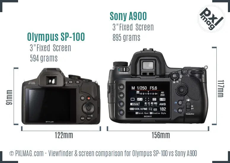 Olympus SP-100 vs Sony A900 Screen and Viewfinder comparison