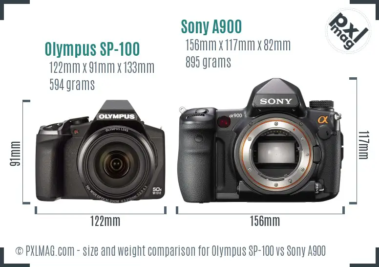Olympus SP-100 vs Sony A900 size comparison