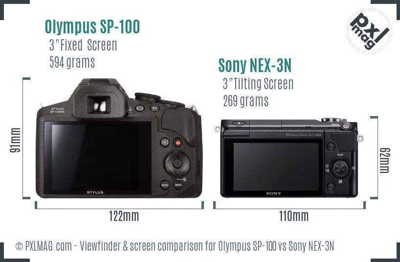 Olympus SP-100 vs Sony NEX-3N Screen and Viewfinder comparison