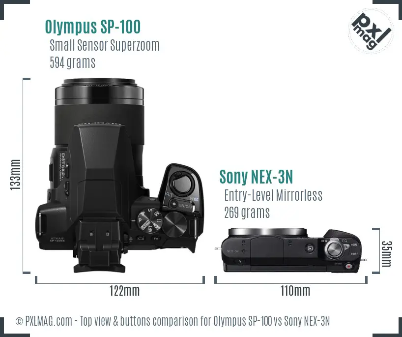 Olympus SP-100 vs Sony NEX-3N top view buttons comparison