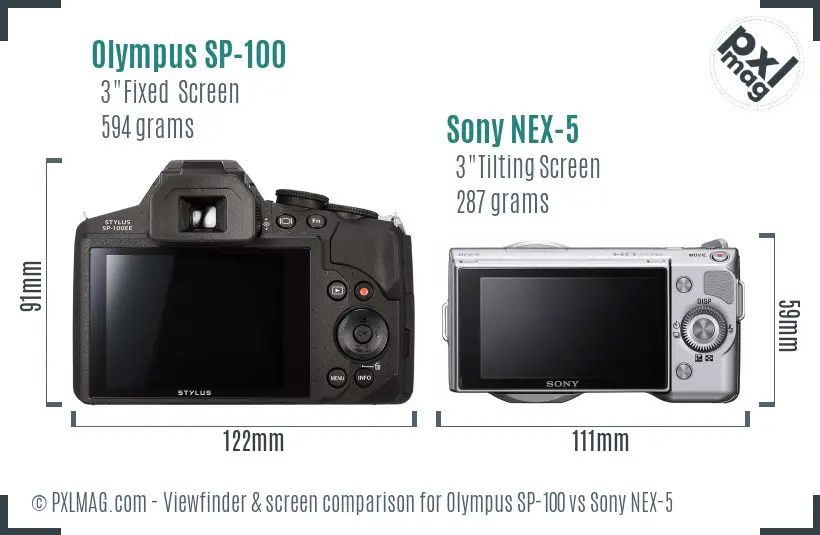 Olympus SP-100 vs Sony NEX-5 Screen and Viewfinder comparison