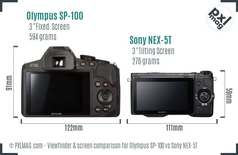 Olympus SP-100 vs Sony NEX-5T Screen and Viewfinder comparison