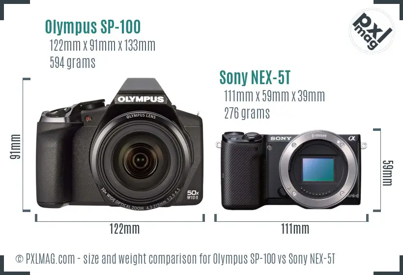 Olympus SP-100 vs Sony NEX-5T size comparison