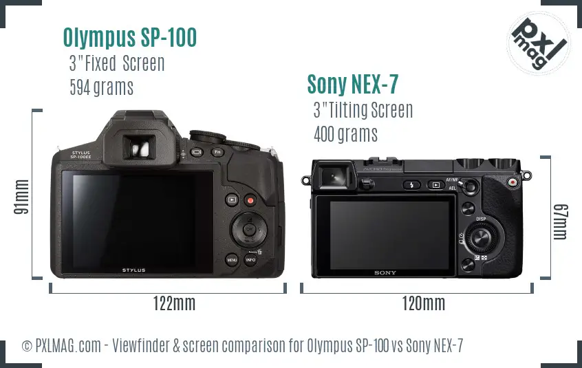Olympus SP-100 vs Sony NEX-7 Screen and Viewfinder comparison