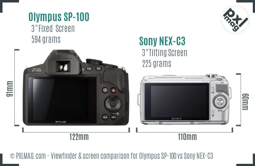 Olympus SP-100 vs Sony NEX-C3 Screen and Viewfinder comparison
