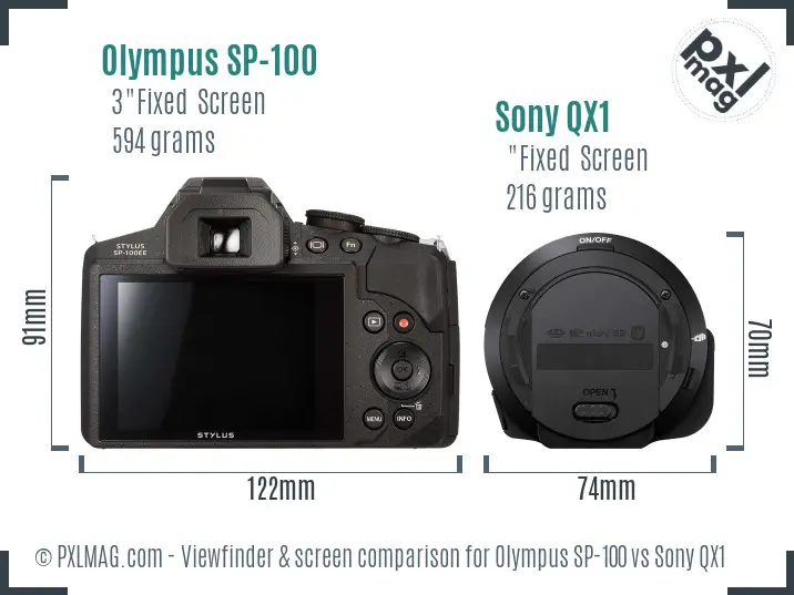 Olympus SP-100 vs Sony QX1 Screen and Viewfinder comparison
