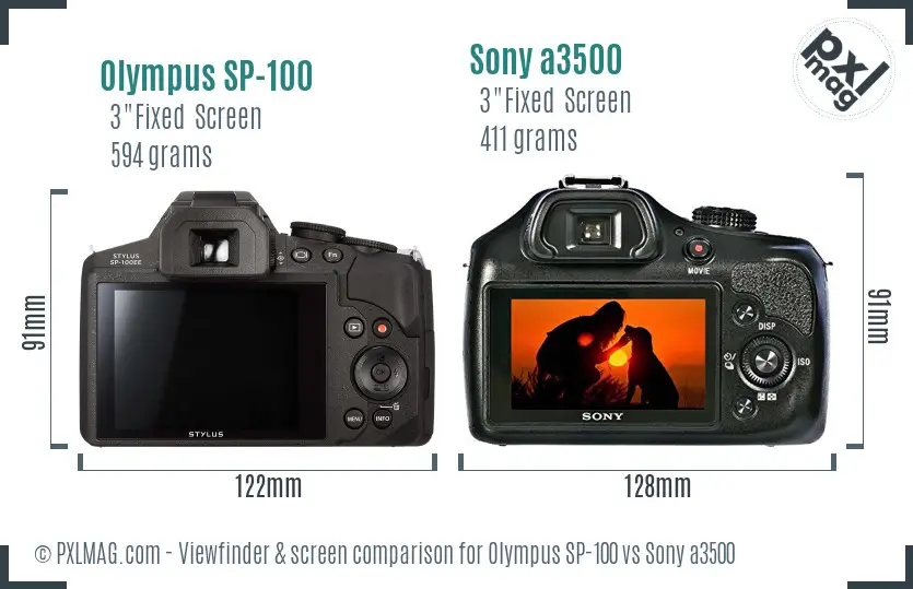 Olympus SP-100 vs Sony a3500 Screen and Viewfinder comparison