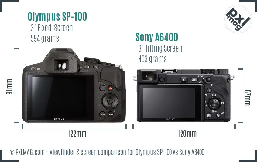 Olympus SP-100 vs Sony A6400 Screen and Viewfinder comparison