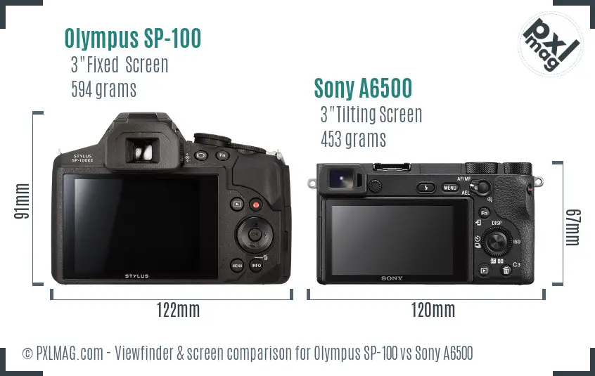 Olympus SP-100 vs Sony A6500 Screen and Viewfinder comparison