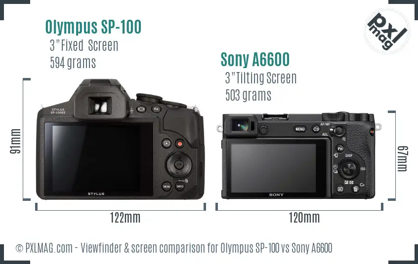 Olympus SP-100 vs Sony A6600 Screen and Viewfinder comparison