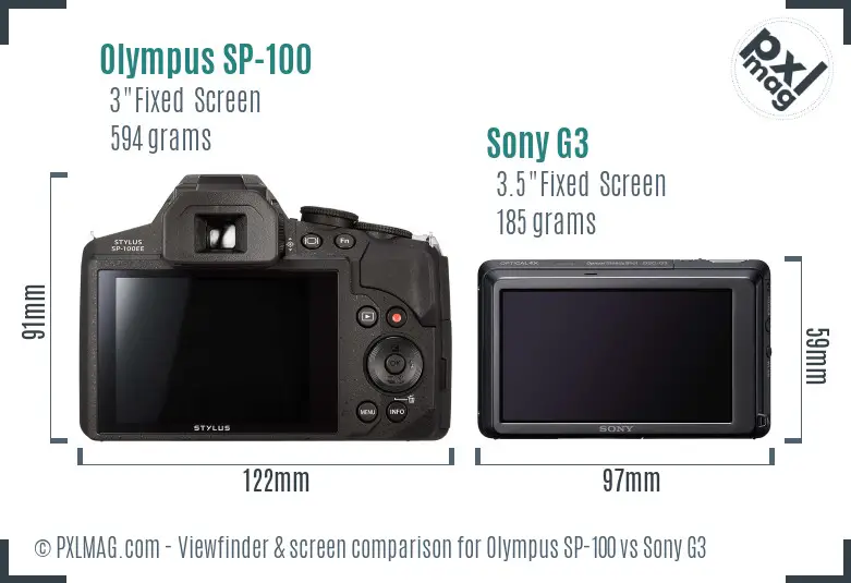 Olympus SP-100 vs Sony G3 Screen and Viewfinder comparison