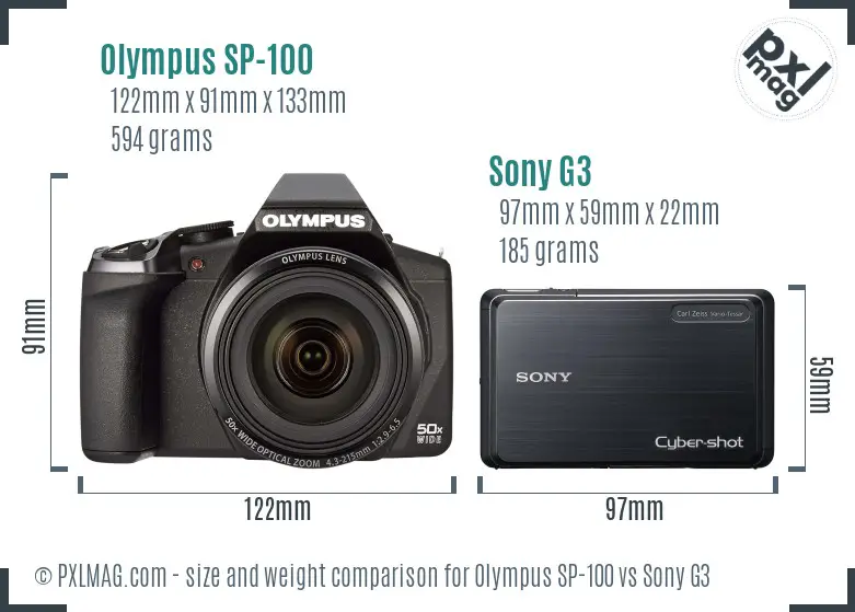 Olympus SP-100 vs Sony G3 size comparison