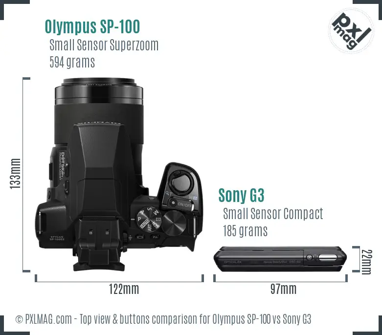 Olympus SP-100 vs Sony G3 top view buttons comparison