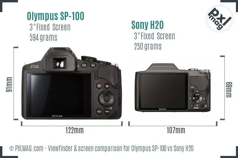 Olympus SP-100 vs Sony H20 Screen and Viewfinder comparison
