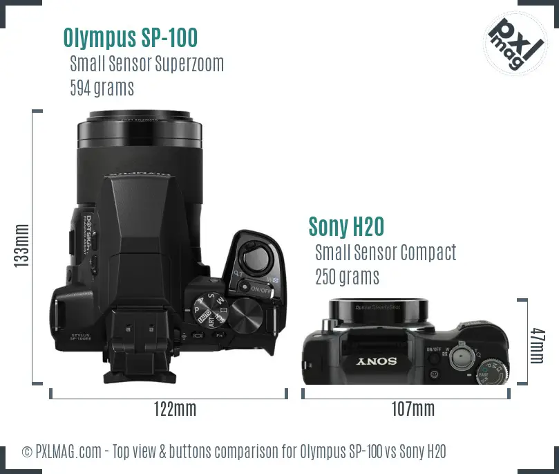 Olympus SP-100 vs Sony H20 top view buttons comparison