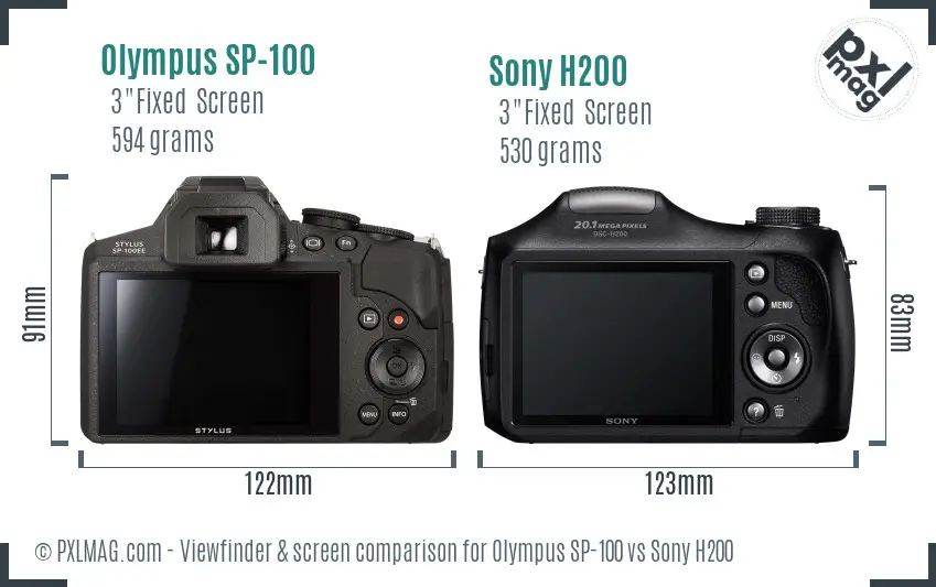 Olympus SP-100 vs Sony H200 Screen and Viewfinder comparison