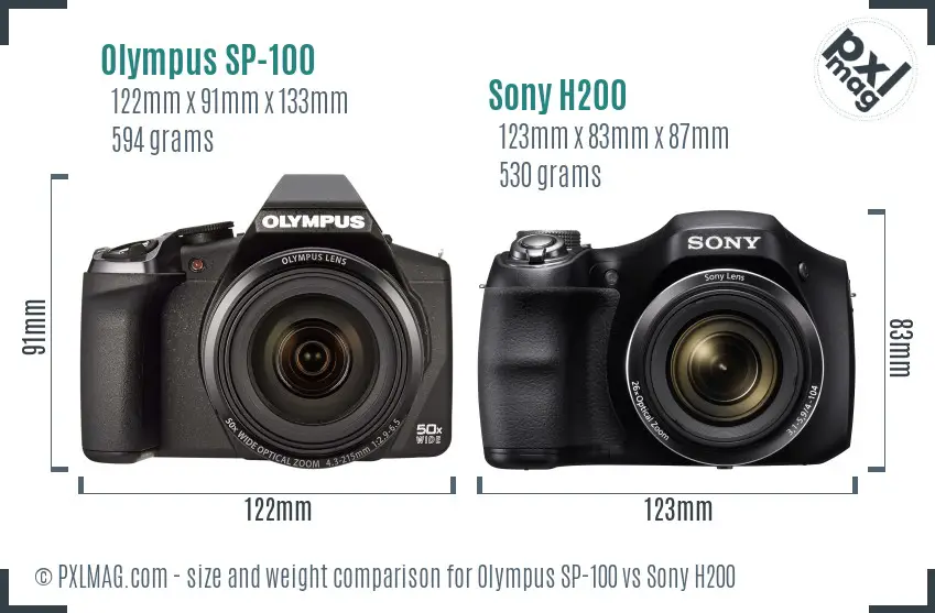 Olympus SP-100 vs Sony H200 size comparison