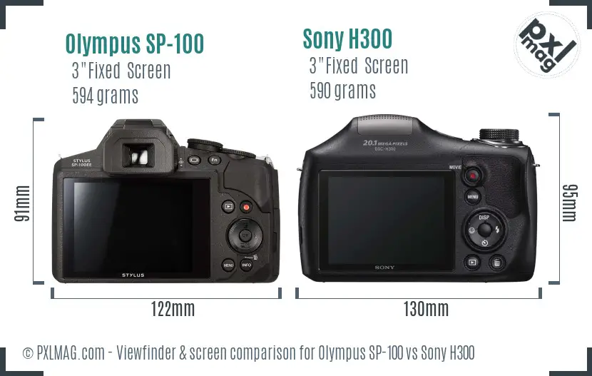 Olympus SP-100 vs Sony H300 Screen and Viewfinder comparison