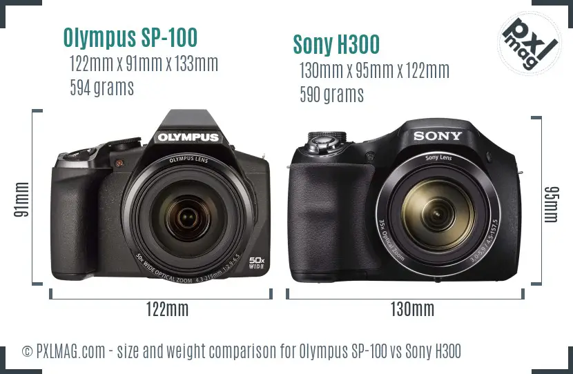 Olympus SP-100 vs Sony H300 size comparison