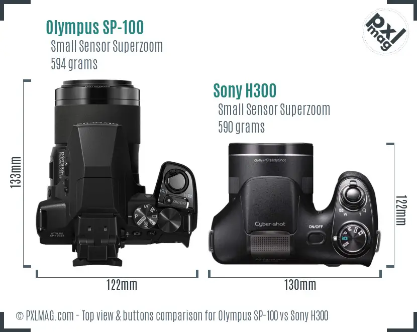 Olympus SP-100 vs Sony H300 top view buttons comparison