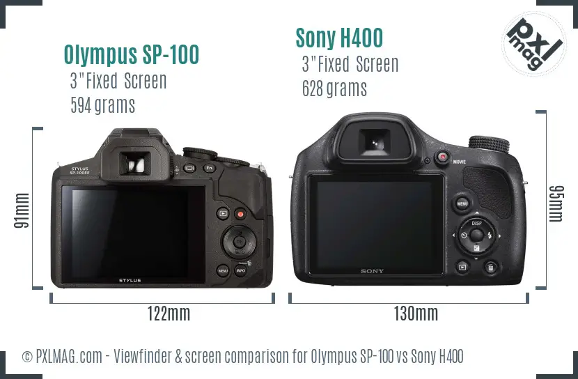 Olympus SP-100 vs Sony H400 Screen and Viewfinder comparison