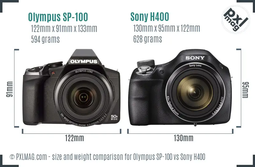 Olympus SP-100 vs Sony H400 size comparison