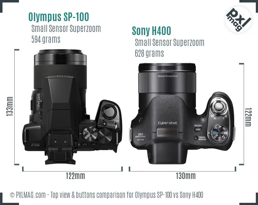 Olympus SP-100 vs Sony H400 top view buttons comparison
